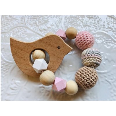 vogel bijtring roze/beige-bruin vogel bijtring roze/beige-bruin